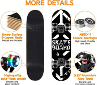 Skateboards with Colorful Flashing Wheels for Beginners, Kids - 4-Black and White - image 3