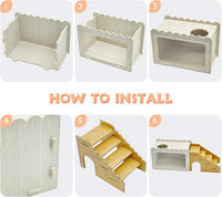 Fhiny Hamster Hideout Wooden Chamber with Climbing Ladder, Visible Hamster Digging Box with Acrylic Transparent Board Gerbil Platform Exploring House Habitat Decor for Dwarf Hamsters Gerbils Mice