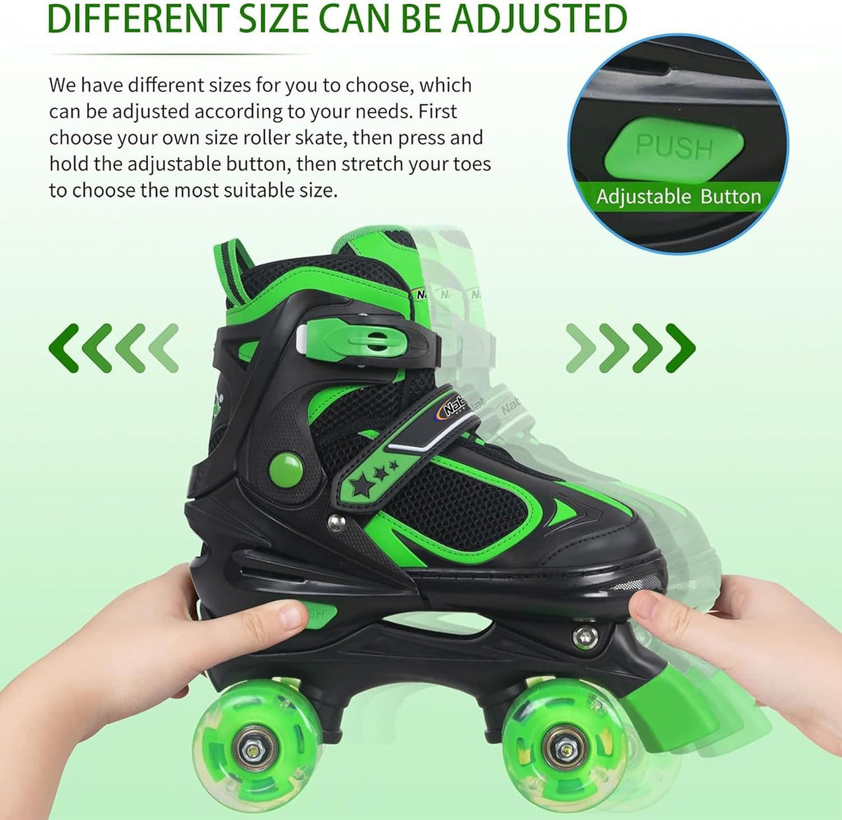 Kids Roller Skates for Boys - Green / Small(10C-13C) - image 4