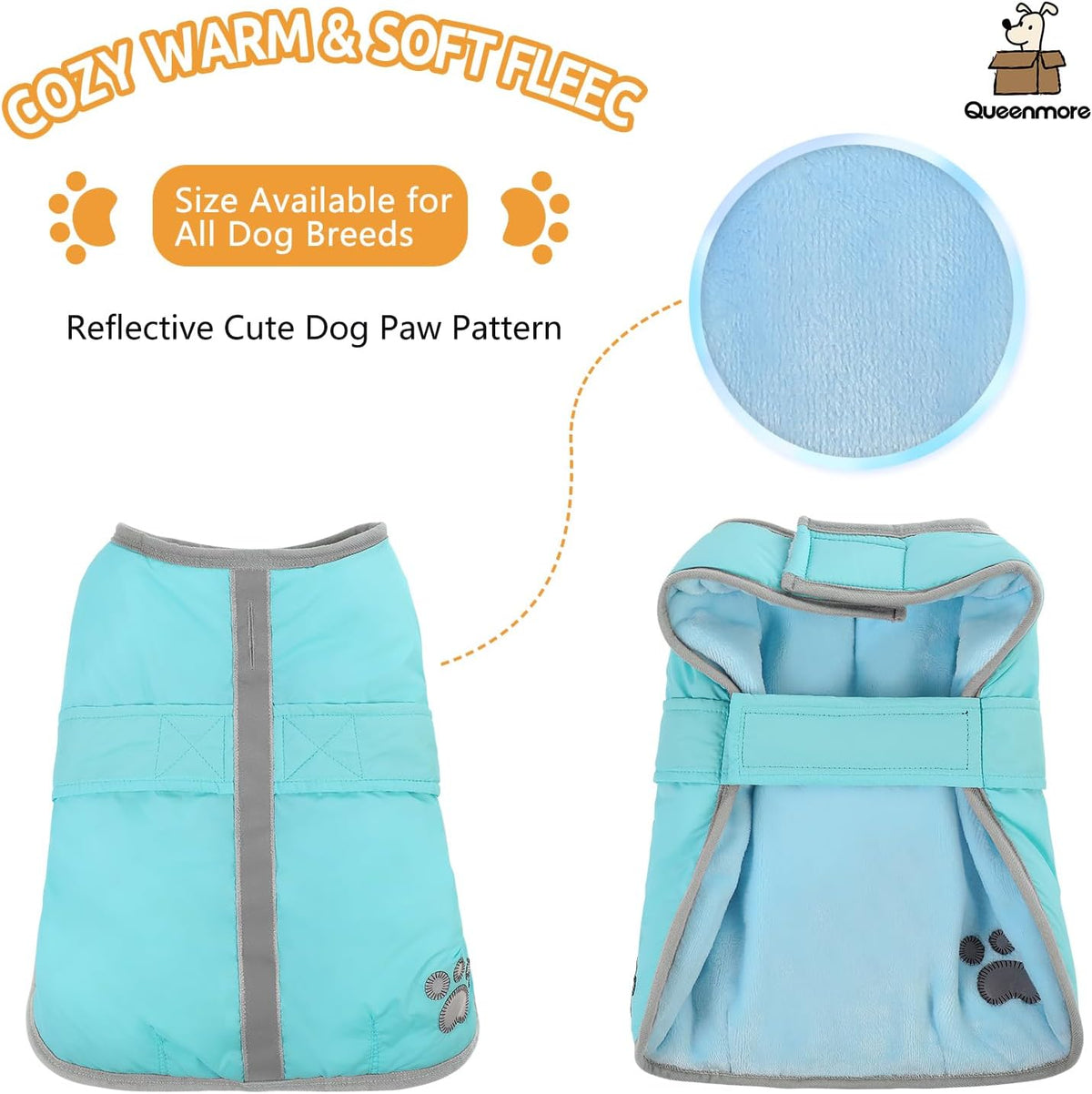 Queenmore Cold Weather Dog Coats Loft Reversible Winter Fleece Dog - X-Small / Light Blue