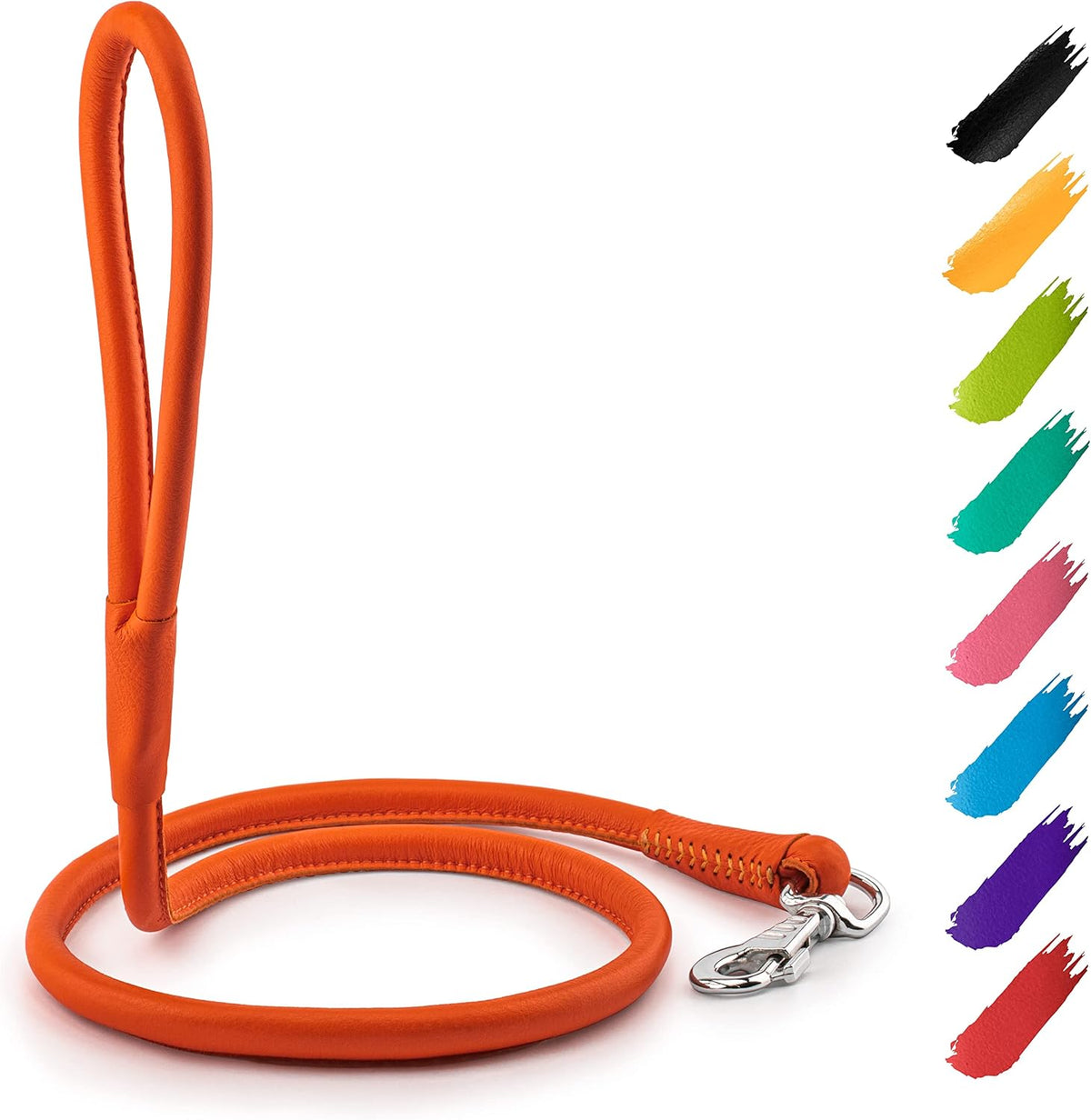WAUDOG Rolled Leather Dog Leash 4Ft * 0.3 in for Small Medium - Orange / 4Ft * 0.4 in