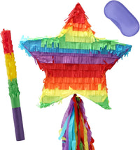 JOYIN Pumpkin Piñata Set, Foldable 10.5 x 16 Inch Jack-O’-Lantern Piñata with Stick and Blindfold - Star Pinata Set-3pcs