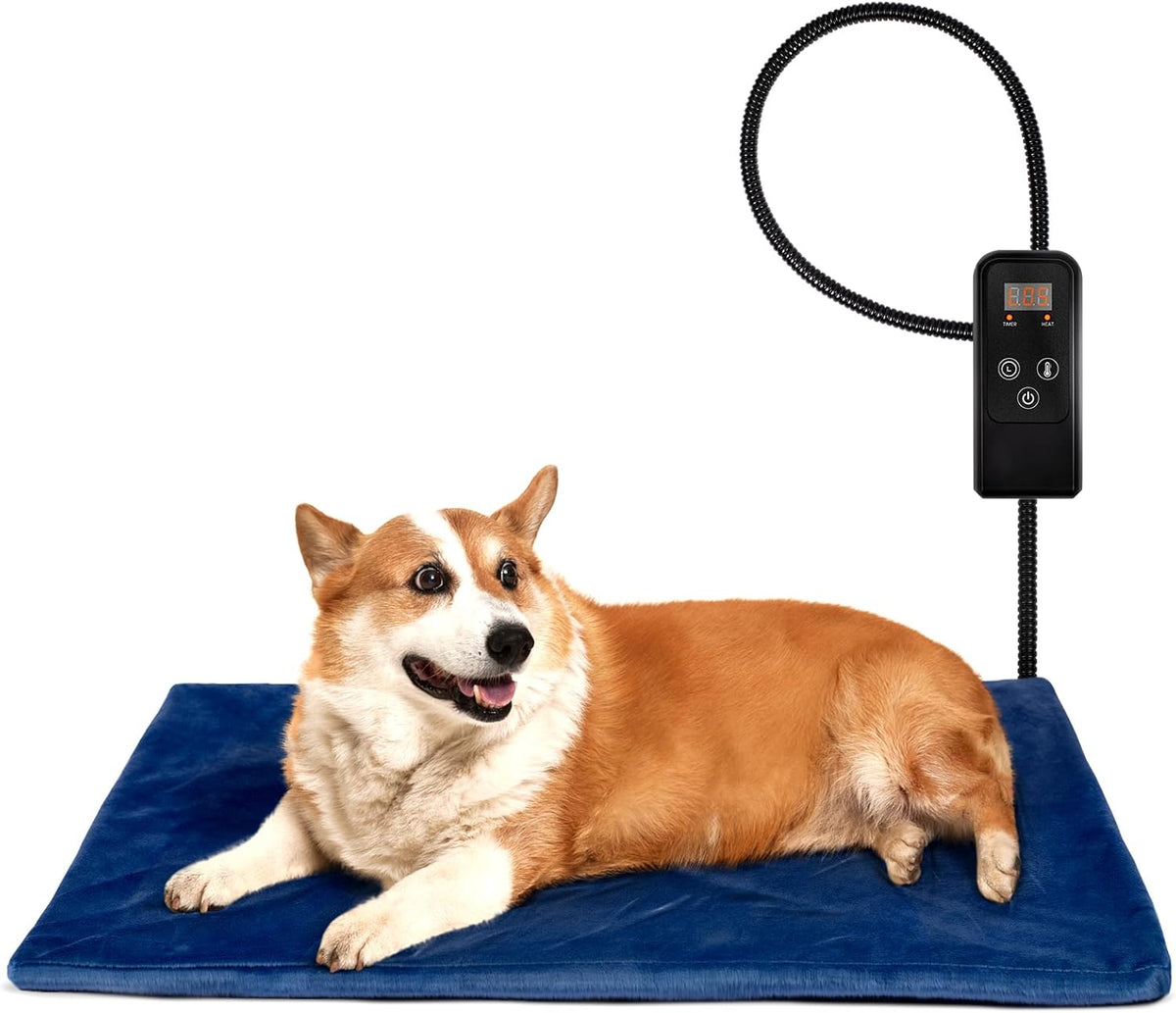 Niubya Pet Heating Pad for Dogs Cats with Timer and Soft Cover - Navy / 30" x 18"