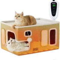 Heated Cat House Bed for Indoor Cats - Green / Extra Large / With Heating Pad