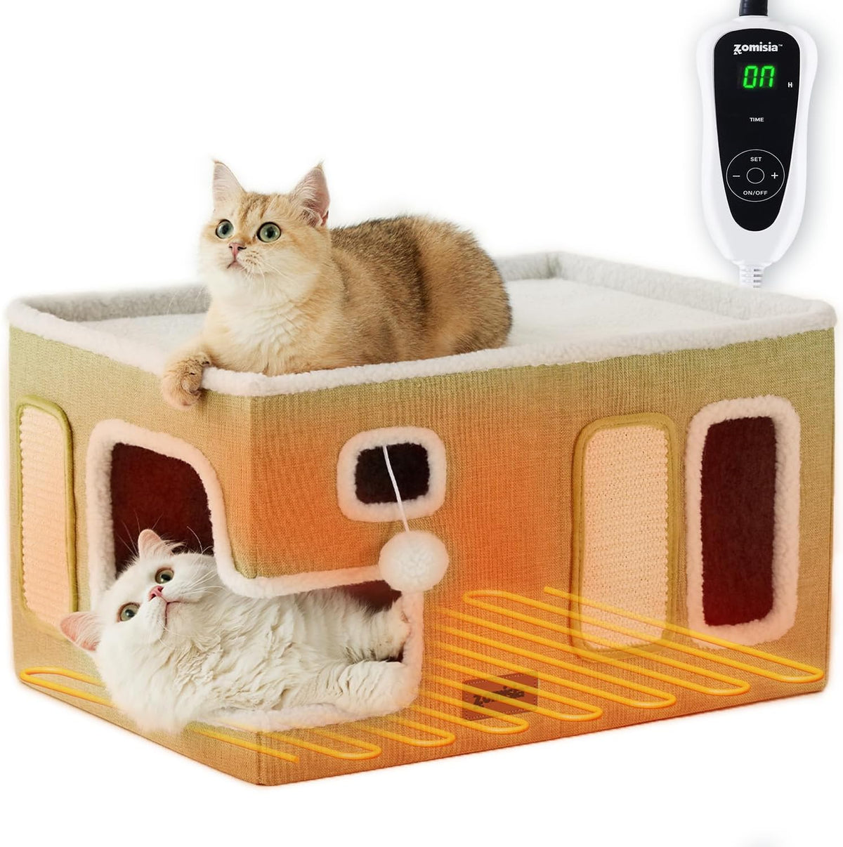 Heated Cat House Bed for Indoor Cats - Green / Extra Large / With Heating Pad