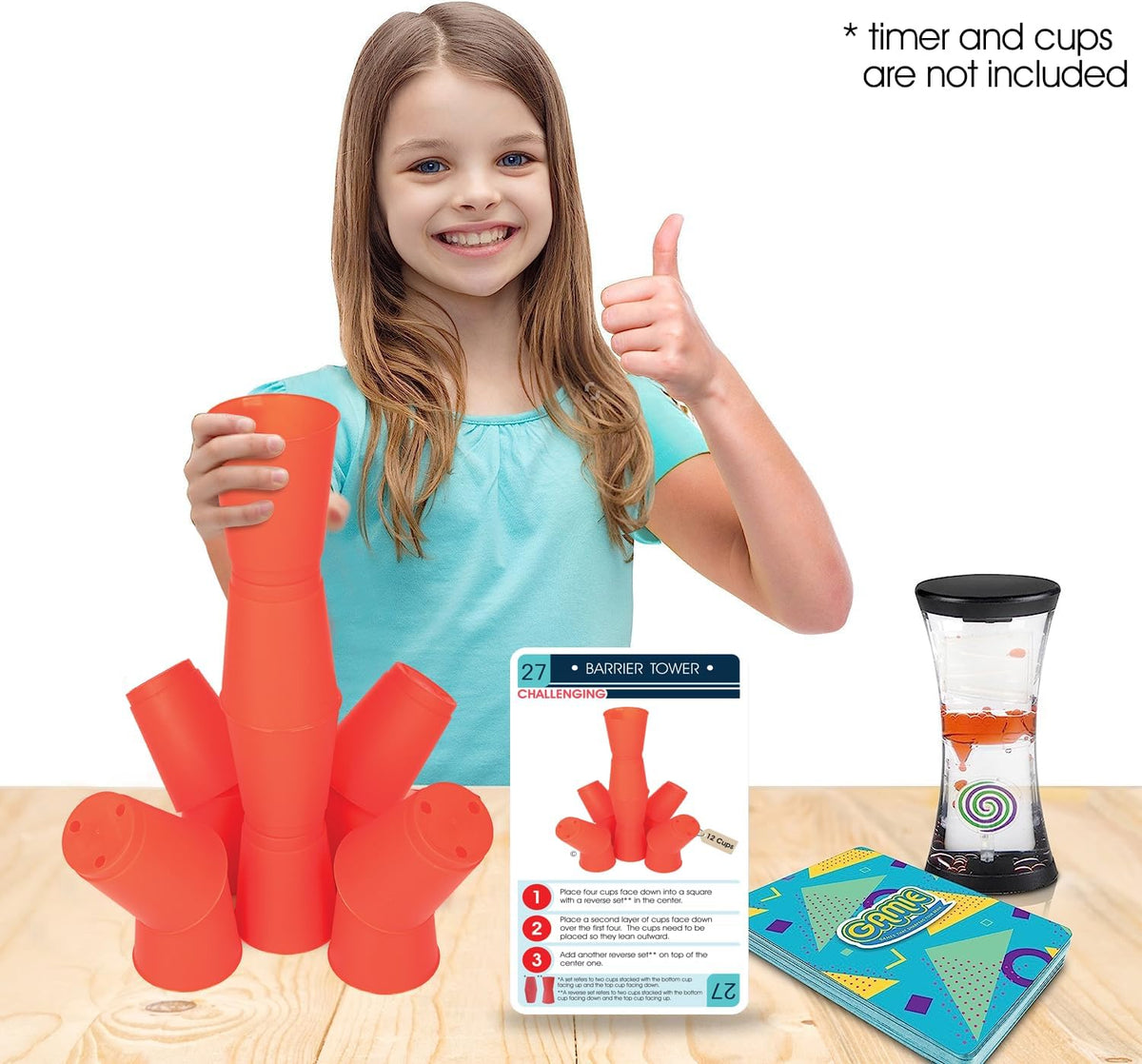 Gamie Stacking Cups Game for Kids, Set Includes 24 Cups - Additional Challenge Cards - image 3