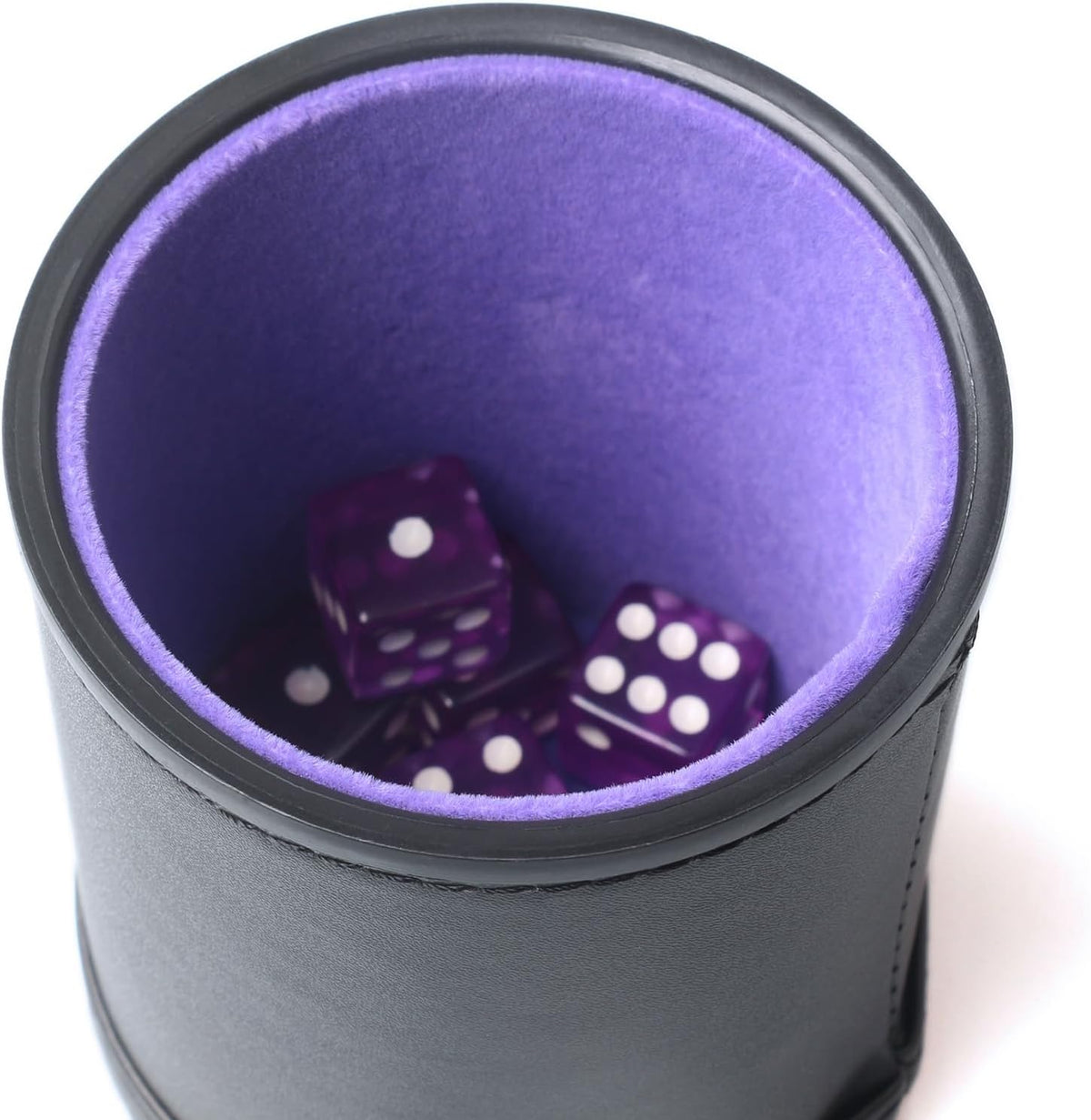 Felt Lined PU Leather Dice Cup Set with 6 Dot Dices – Fun for Kids & Family - Purple B - image 3