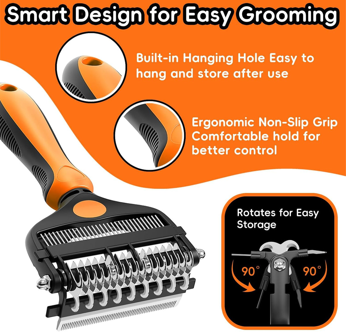3-in-1 Professional Pet Grooming Brush for Dogs & Cats - Organge - image 3