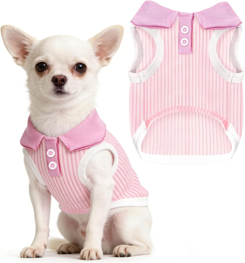 2 Pack Dog Tshirts for Small Dogs Polo Shirt Stretchy Dog T Shirt - Pink / X-small