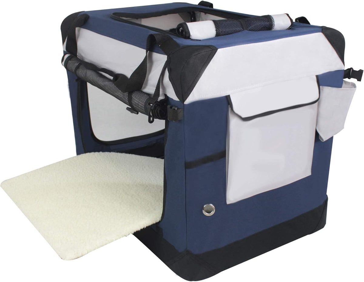 EliteField 4-Door Folding Soft Dog Crate with Curtains – Essentials for Dogs - Navy Blue+Gray / 20.0"L x 14.0"W x 14.0"H - image 3