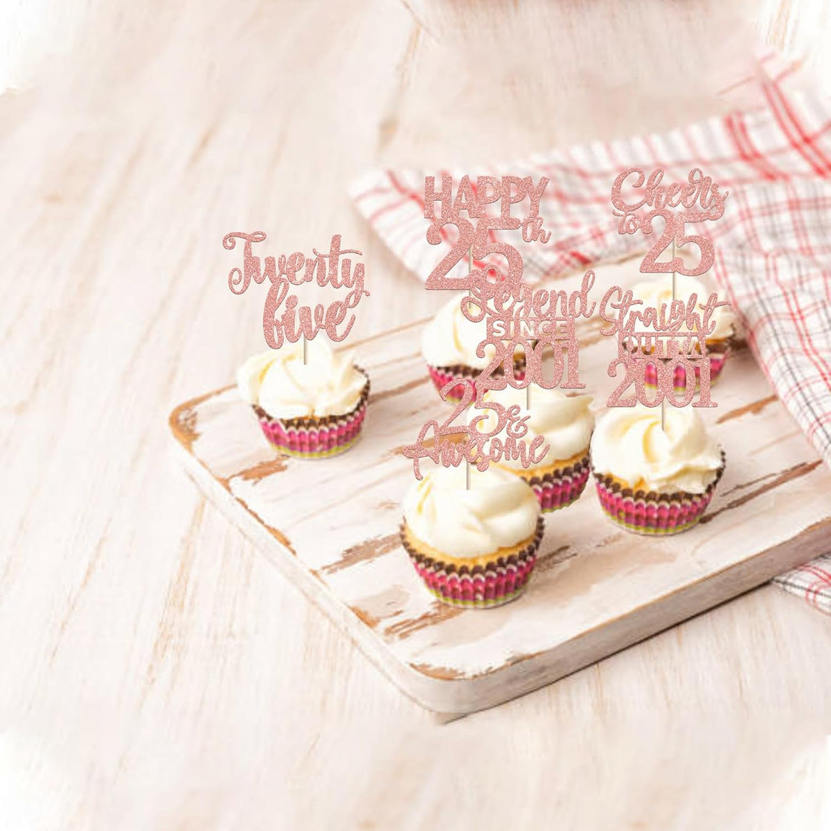 24PCS Black Happy 50th Birthday Cupcake Toppers Fifty Straight Outta - Rose Gold / 25th - image 4