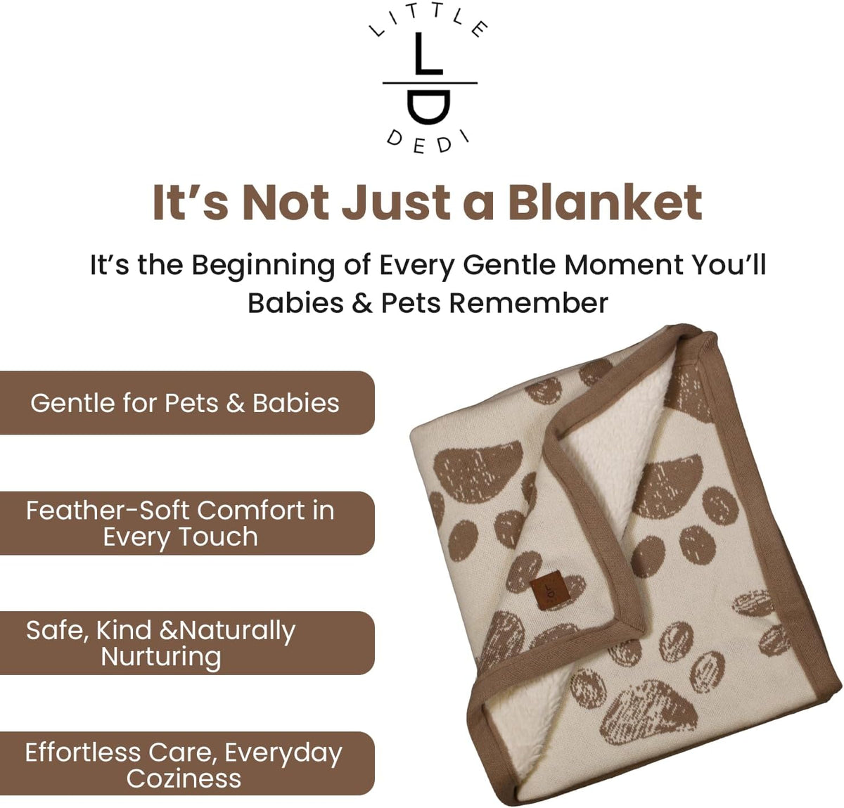 Small Pet Blanket, 100% Organic Cotton - Earth Ivory / Mocha Meringue - image 4