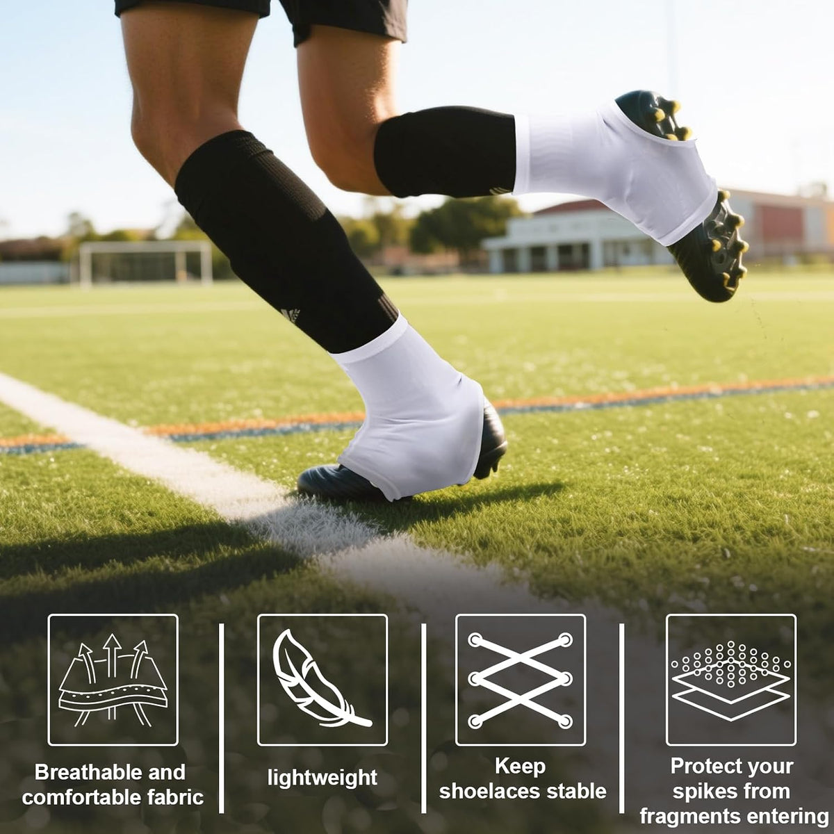 Football Spats Cleat Covers, Youth Boys, Keeps Dirt - White / Medium - image 2