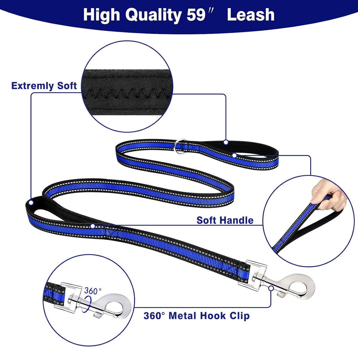 WINSEE Pet Harness Collar and Leash Set - X-Large / Dark Blue - image 4