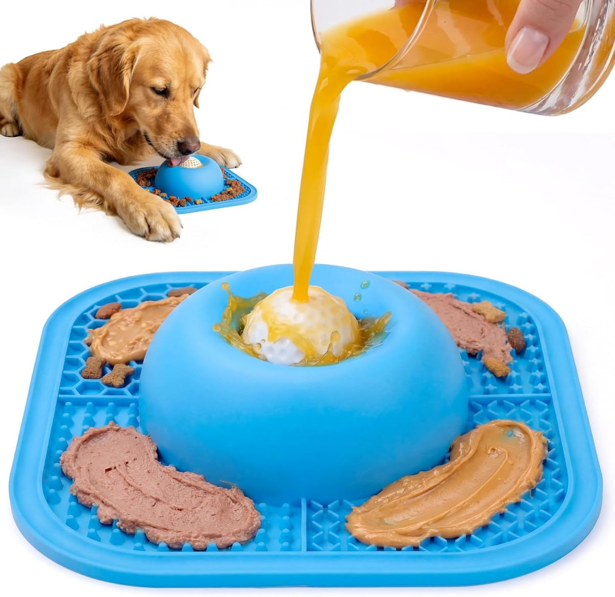 Slow Feeder Dog Bowls & Lick Mat for Liquid and Thick Treat - Large / Blue