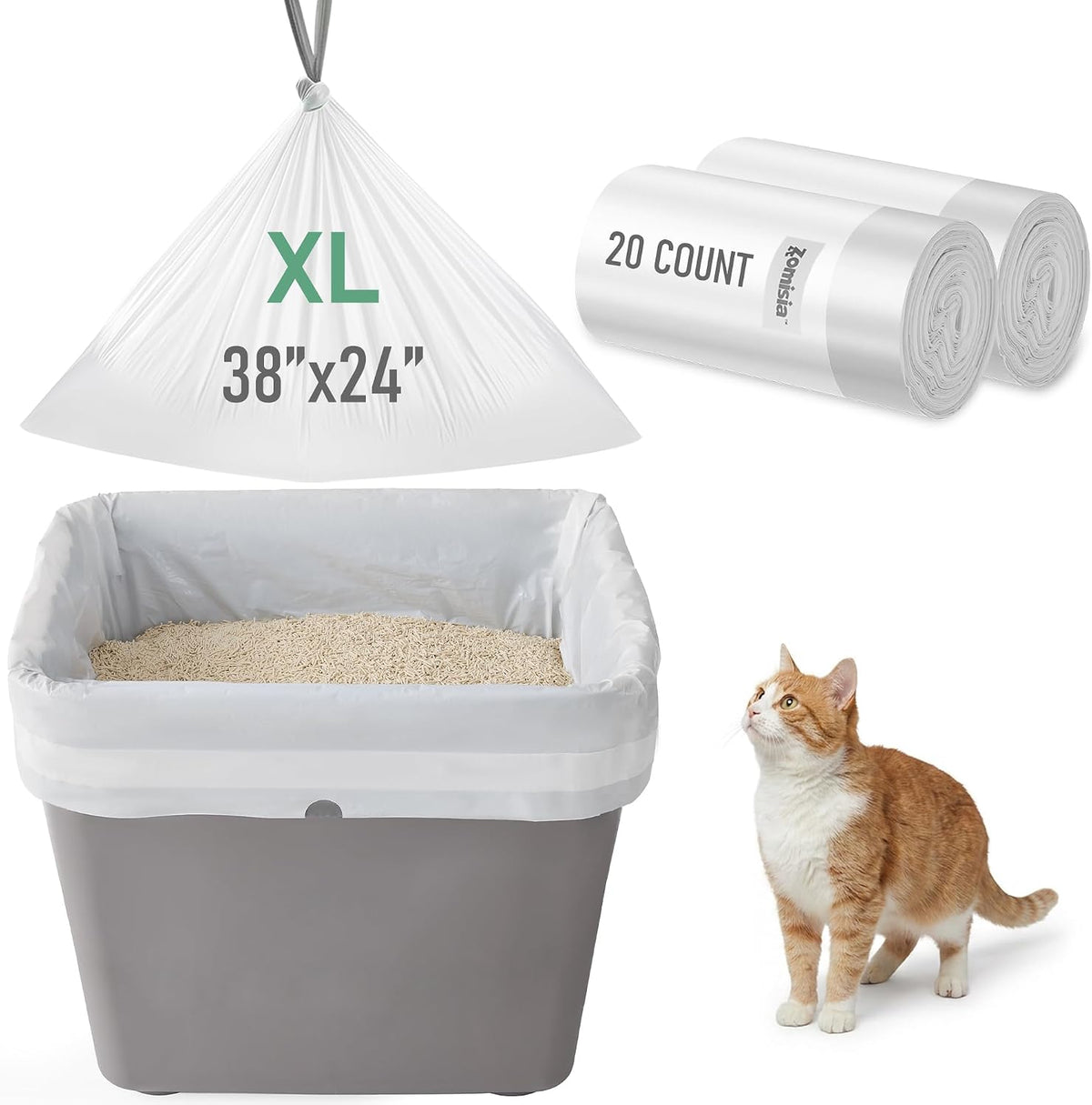 Cat Litter Box Liner XXL - 15 Count 47" x 24" Jumbo Litter Bags – Daily Care for Cats - 38'' x 24'' - 20 Count