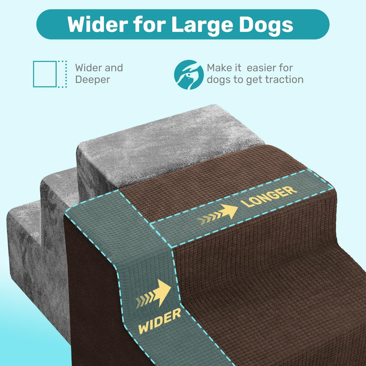 Dog Stairs for Bed, Extra Wide 4-Step Dog Steps for High Bed - Brown / 4 Steps - image 3