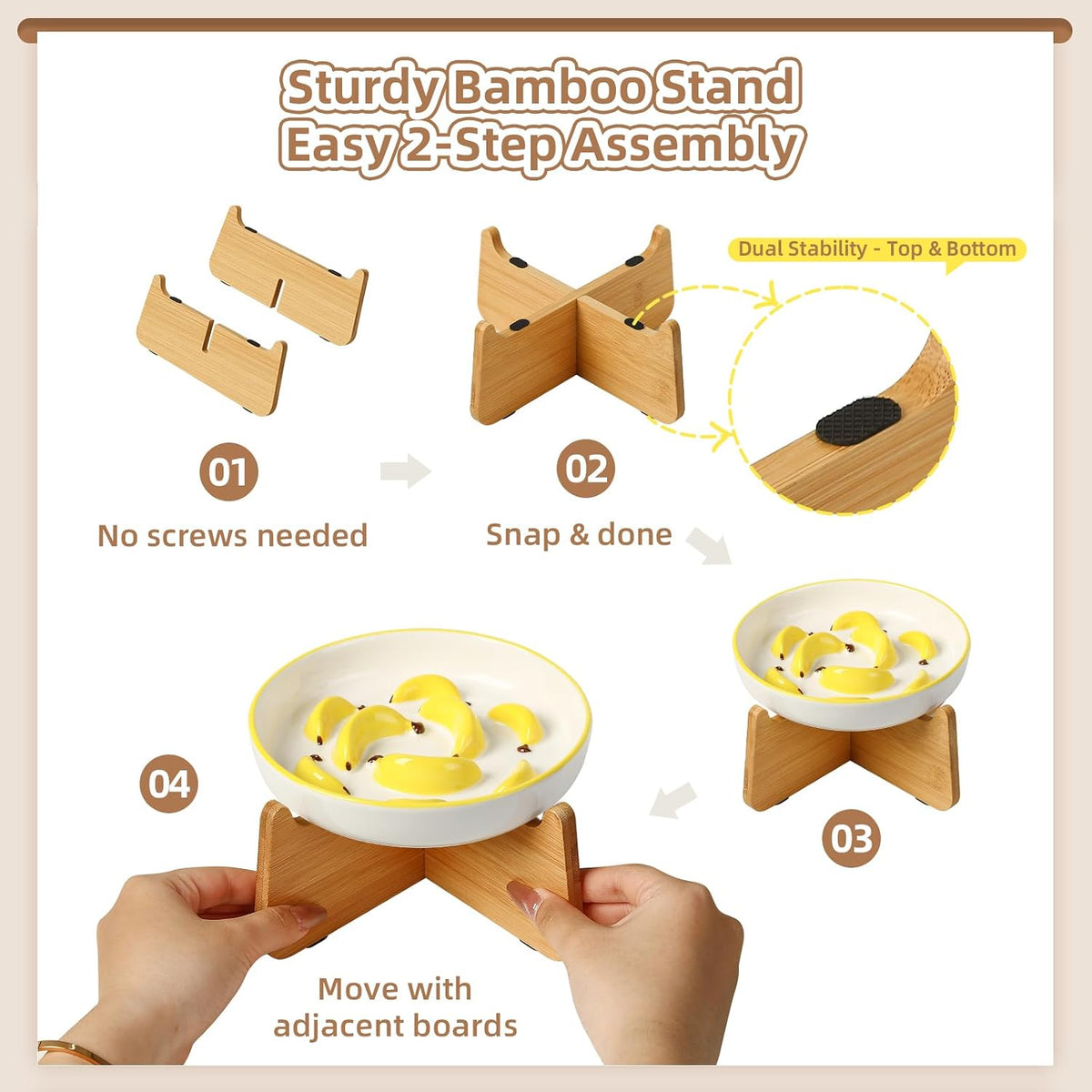 Ceramic Slow Feeder Cat Bowl - Yellow Elevated (Bamboo) / 3.7"H Elevated (Bamboo) - image 4