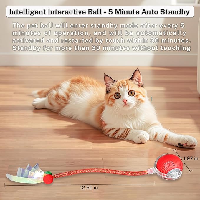 New Upgraded Cat Ball Toy - Speedy Tail 2.0 Cat Toy, Interactive Cat Toy Ball, Stimulating Toys and Juguetes para Gatos, Cat Toys for Bored Indoor (Red)