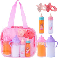 Beem Jun pink baby doll bottles and pacifiers set in a clear zippered bag - view 4