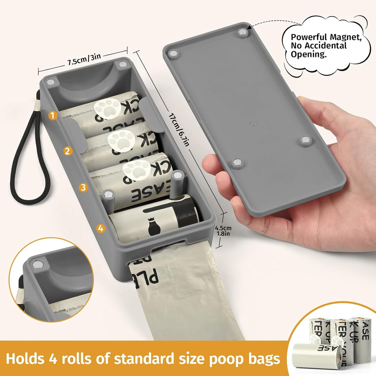 Dog Poop Bag Dispenser, Wall-Mounted Dog Bag dispenser Outdoor or Indoor for Doggy and Pets, Black - Gray - image 4