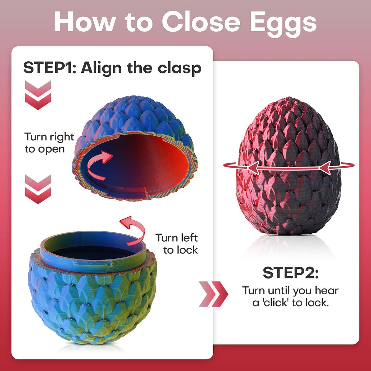 3D Printed Dragon Eggs with Dragon Inside - Black Red - image 4