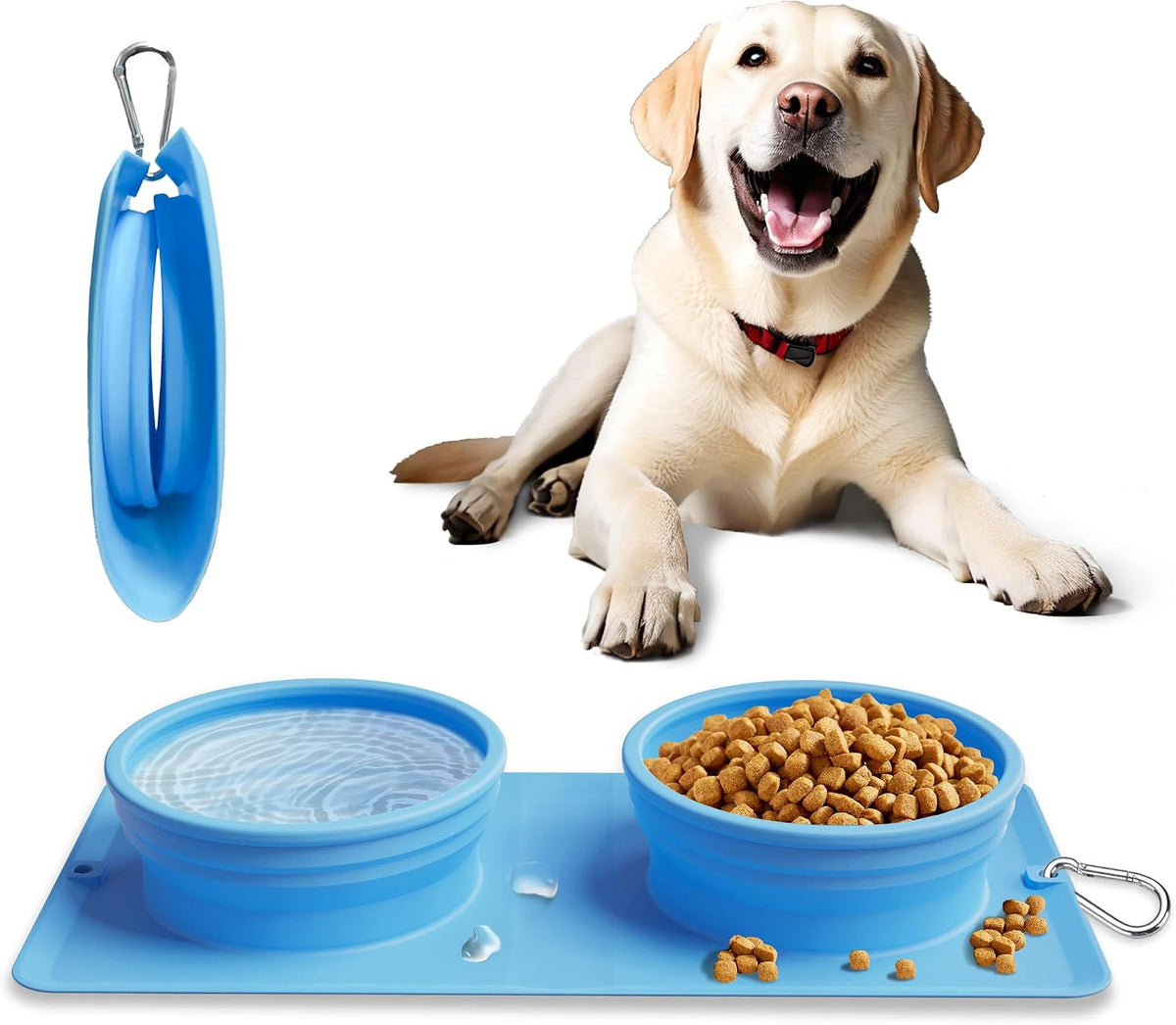 Collapsible Portable 2-in-1 Dog Bowl - Blue
