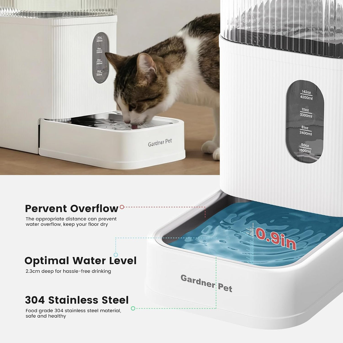 2.2 Gallon Automatic Dog Water Dispenser with Stainless Steel Bowl – Essentials for Dogs - White / 2.9 Gallon - image 3