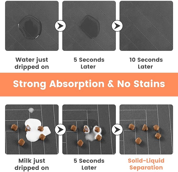 Pet Feeding Mat-Absorbent Pet Placemat for Food and Water Bowl, with Waterproof Rubber Backing, Quick Dry Water Dispenser Mat for Dog and Cat (12"x20", Beige)