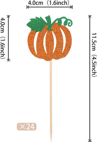 24 PCS Pumpkin Oh Baby Cupcake Toppers Glitter Fall Theme pumpkin - A Design 1 Orange - image 2