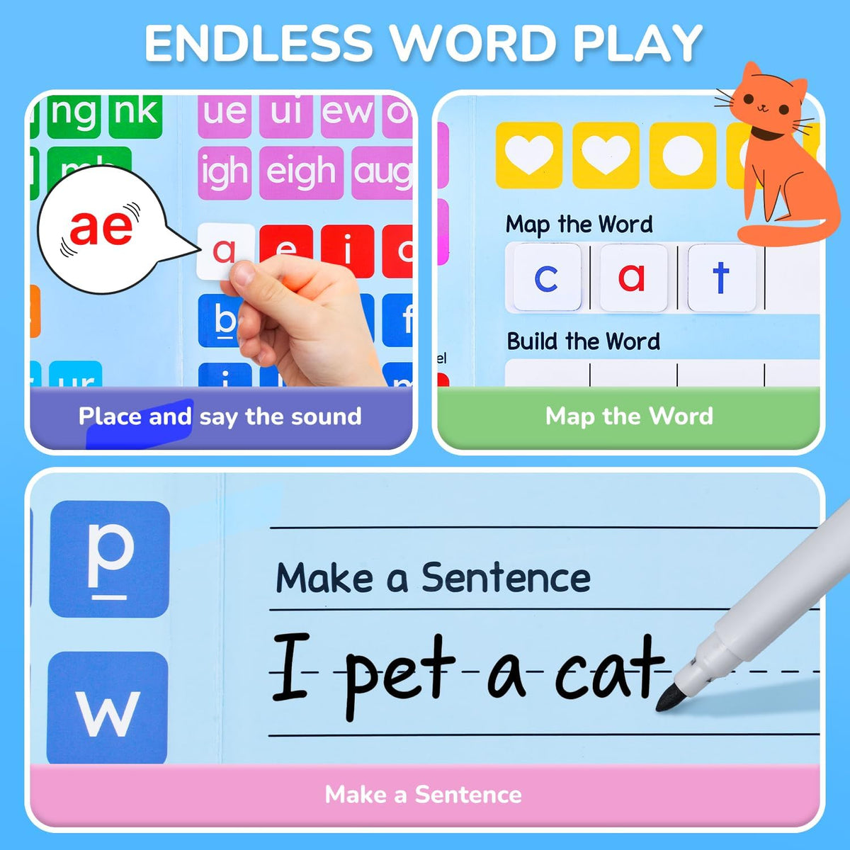 JoyCat 265 magnetic phonics letter tiles with color-coded tiles and word folder - view 6