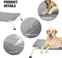 Veehoo Elevated Dog Bed for Outdoor, Cooling Waterproof Raised Dog Cots Beds XL, Curved Off Ground Pet Hammock Cot Lifted for Outside, up to 150lbs, White Legs, Black Silver 49"