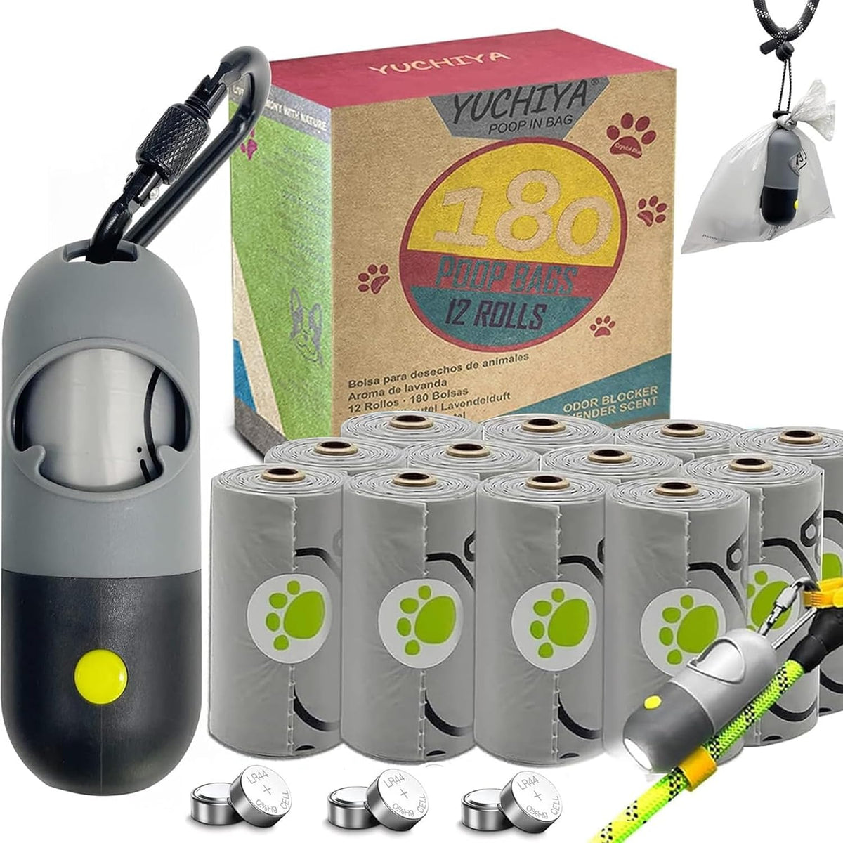 Dog Poop Bags Holder with LED Flashlight - Grey and Black / 1 Count (Pack of 13)