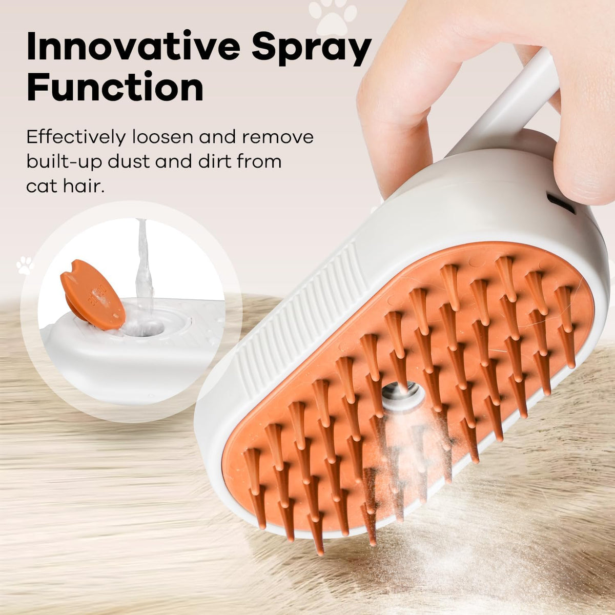 Cat Steam Brush for Cats and Dogs, Foldable Handle, White - image 2