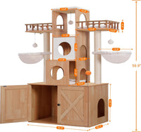 Heybly Cat Tree with Litter Box Enclosure for Indoor Big Cat HCT110SG – Essentials for Cats - Walnut / 60 inch - image 3
