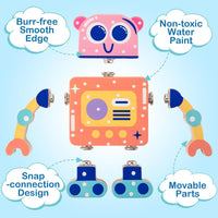 KODATEK 30-piece wooden snap-together robot toys with color-coded heads, arms and legs - view 2