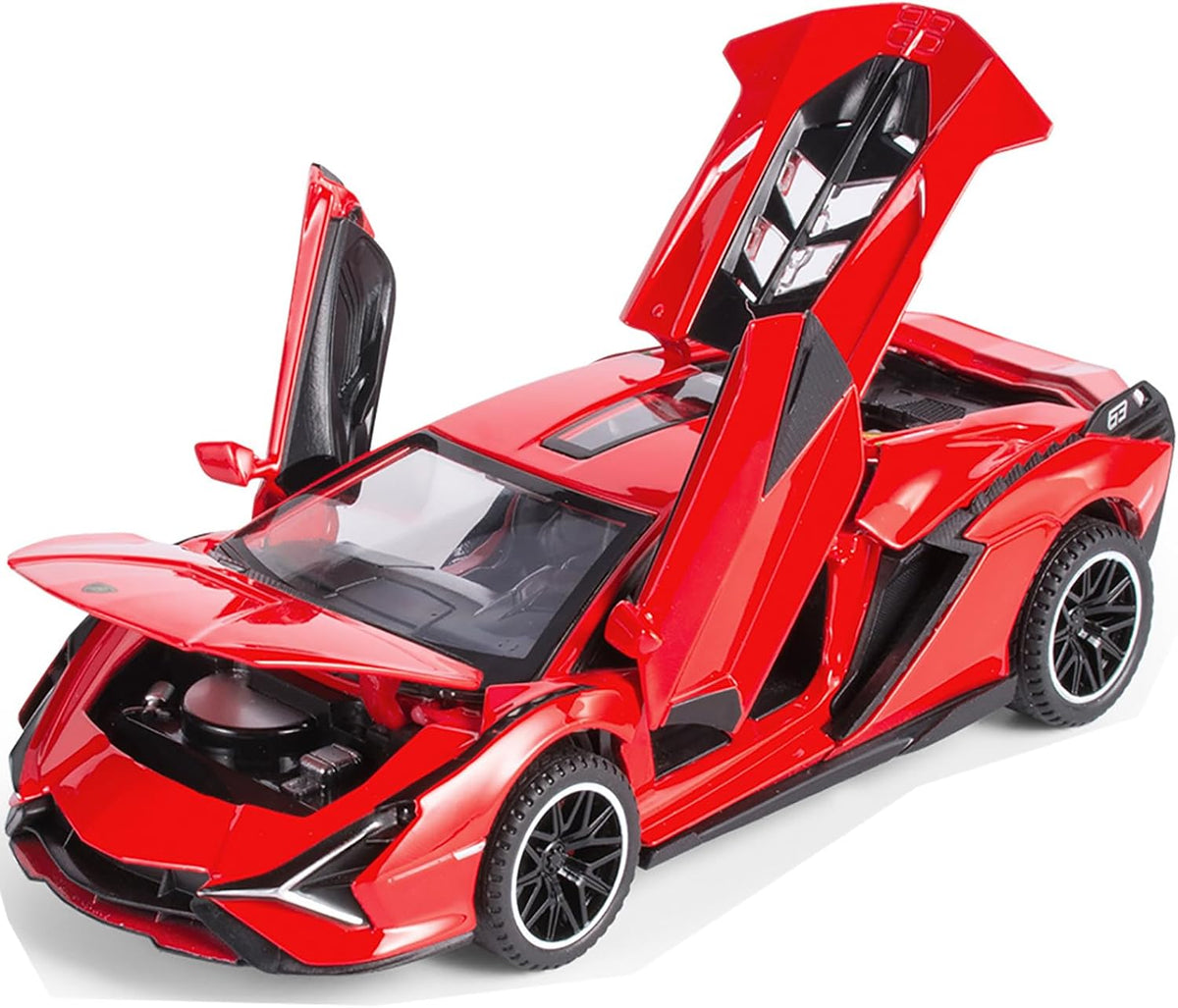 Lambo Toy Car Sian FKP3 Die-Cast Car Model with Lights and Sound Pull - Red