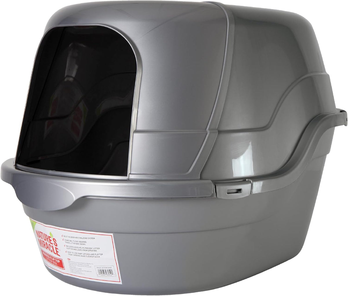 Nature's Miracle Hooded Flip Top Cat Litter Box with Charcoal Filter – Daily Care for Cats