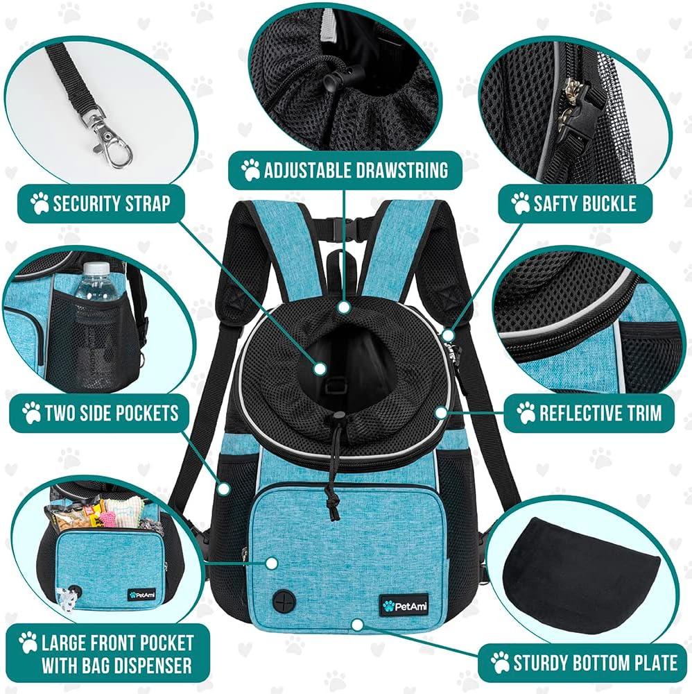 PetAmi Dog Front Carrier Backpack - Large (15.5x9x18) / Teal Blue - image 4