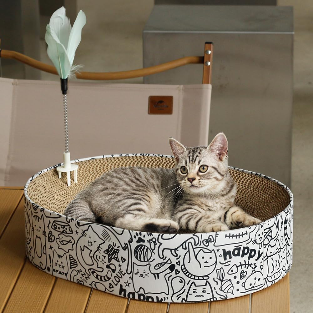 ARGOPET Cat Cardboard House with 2 PCS Scratching Pads – Essentials for Cats - Oval-White