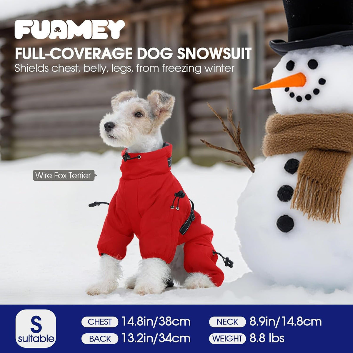 Full Body Dog Coat,Warm Dog Fleece Jackets with Harness Built in Windproof Dogs Snowsuit Zip up Pet - Red / Small - image 3