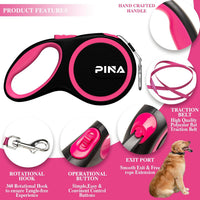 Retractable Dog Leash, 26ft Dog Leash for Small Medium Large Dogs Up to 110lbs, 360° Tangle-Free - 16 ft / Black Pink - image 2