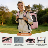 Lekereise Cat Backpack Expandable Pet Carrier Backpack for Small Cats - Pink / XL-Mesh Window - image 4