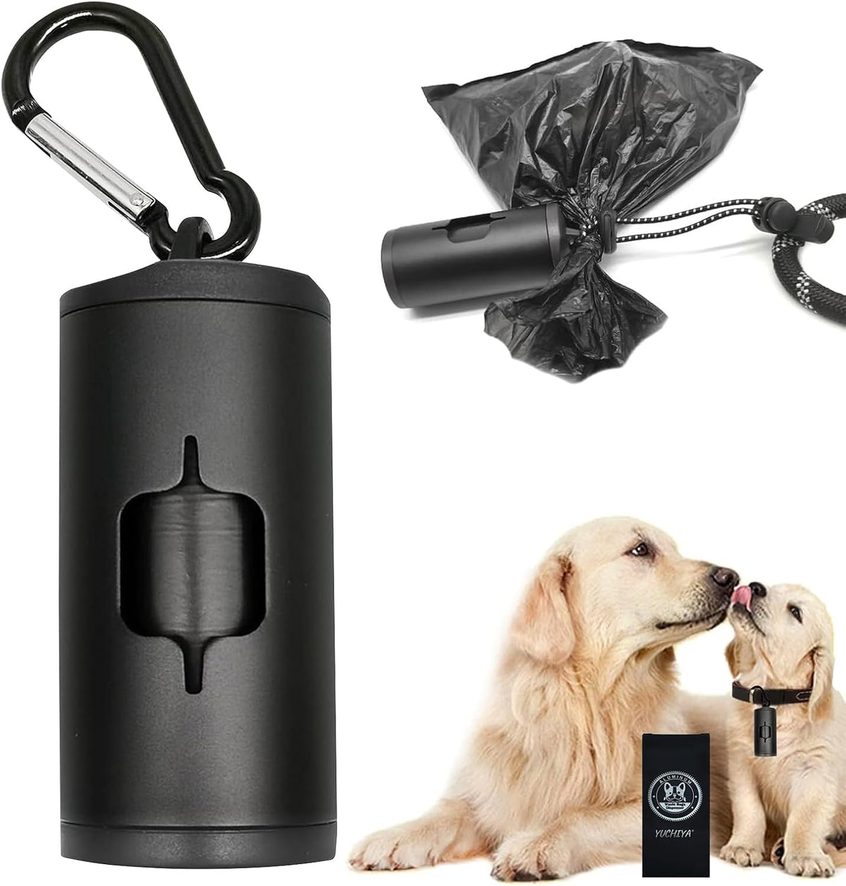 Aluminum Dog Poop Bags Holder with Carabiner Metal Pet Waste Bags - Black / 1 Count (Pack of 1)