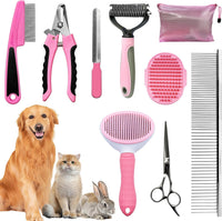 Dog Grooming Kit for Shedding, Bath Gloves - 9 PACK / Pink