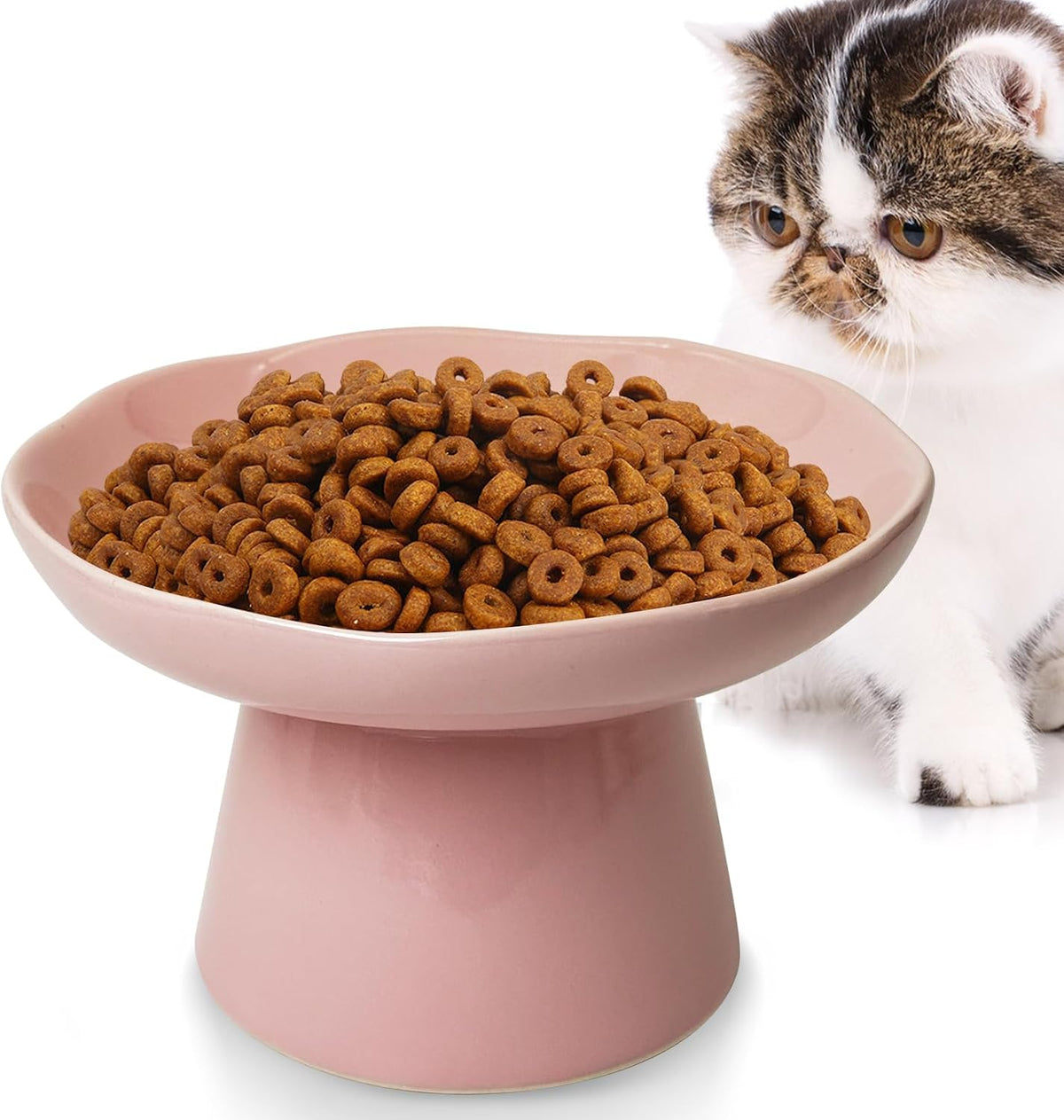 VCEPJH Elevated Cat Bowls 6.1in Wide Shallow Ceramic Raised Food Dish – Essentials for Cats - Pink(Pack of 1)