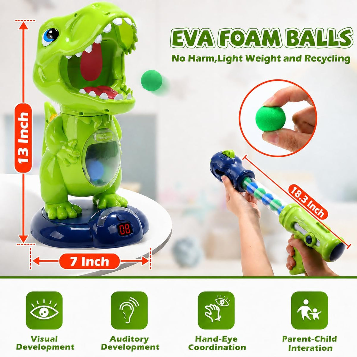 EagleStone T-Rex Dinosaur Shooting Target Game Toys with Air Power - 6b-green - image 4
