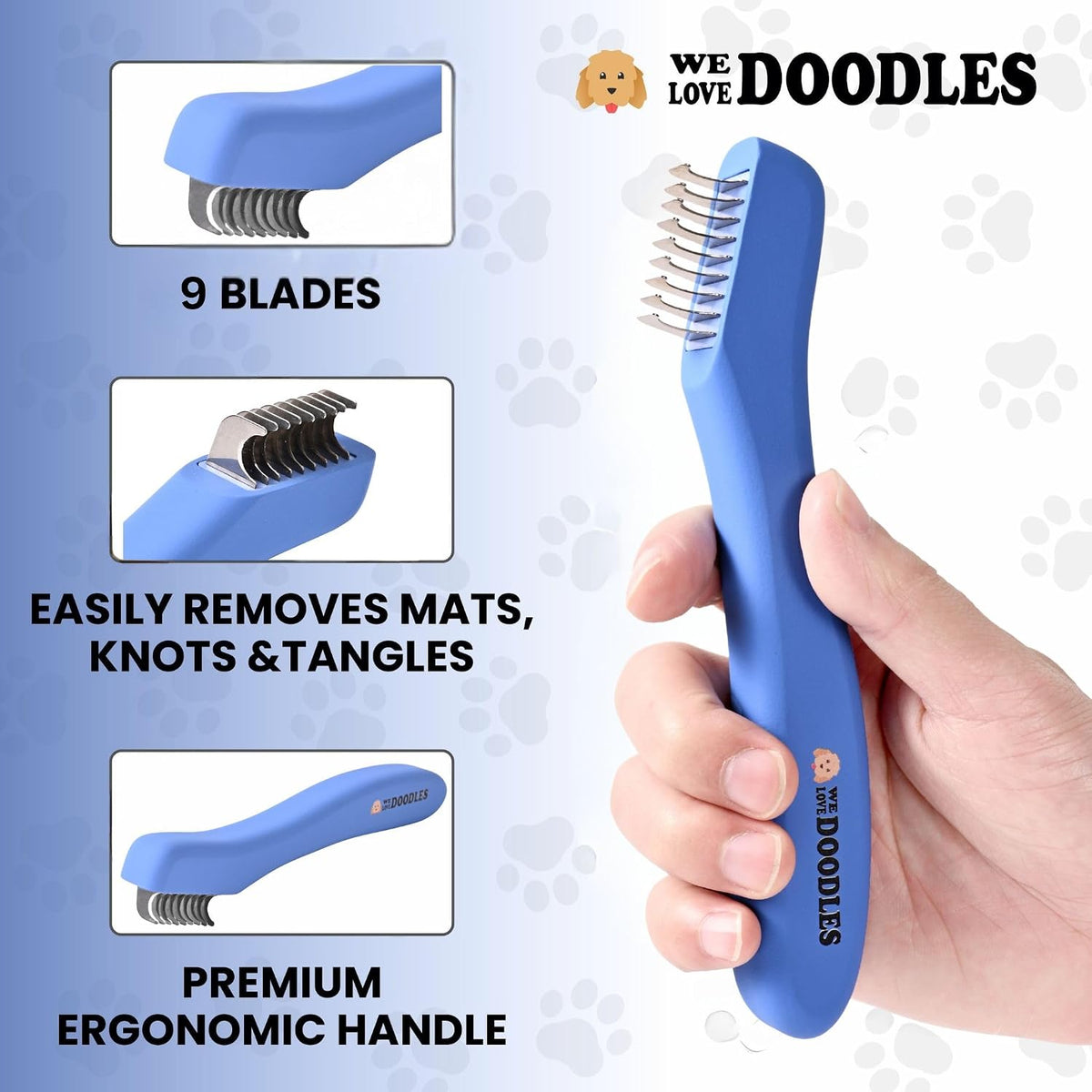 Dematting Comb for Dogs, Undercoat Rake Grooming Tool - 9 Blades - image 2