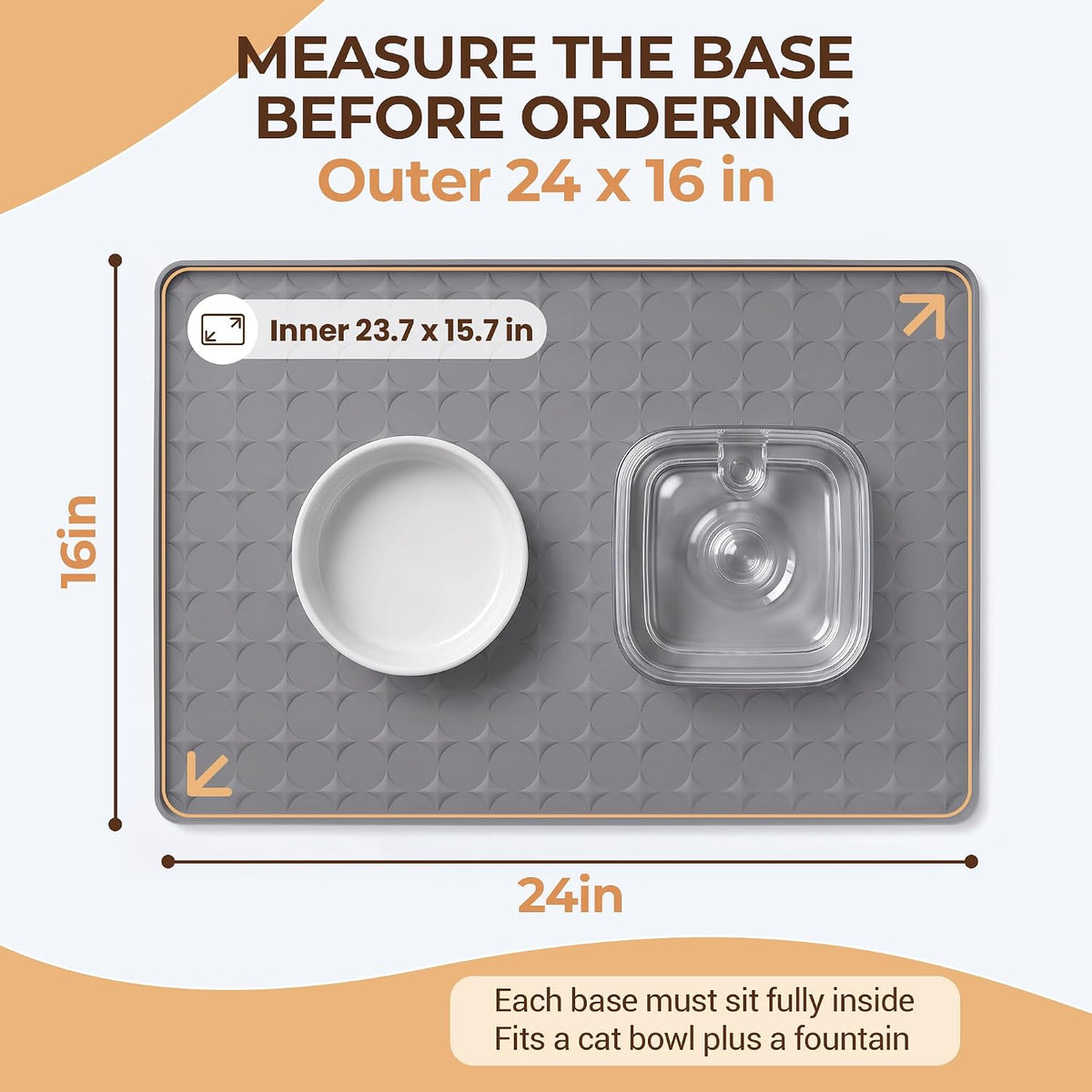 Silicone Pet Food Mat, Extra Large 34x22 Inch - Grey / 24"L x 16"W - image 2