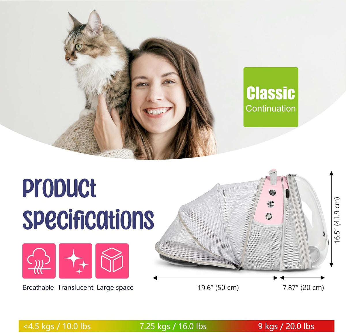 Dual Expandable Large Cat Backpack Carrier – Essentials for Cats - Pink / Clear Window - image 2